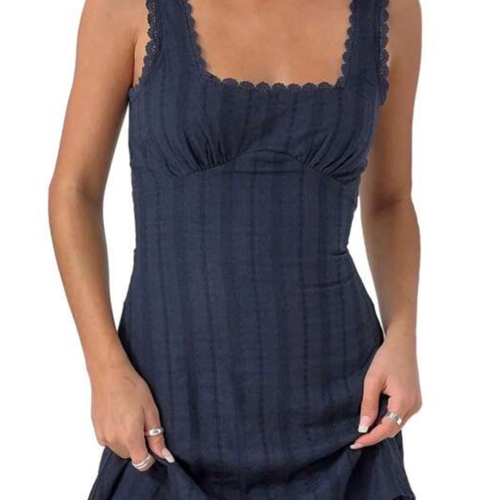 SHEIN Navy Lace Trim Chemise